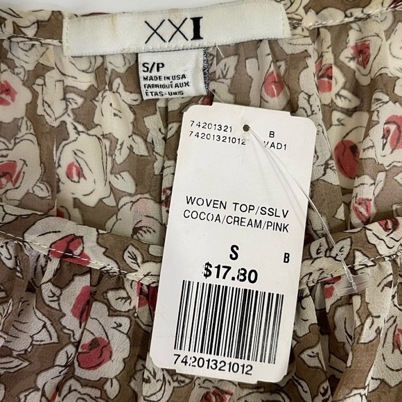 XXl Woven Loose Floral Blouse Top Cocoa Cream Pink size S - Picture 8 of 9